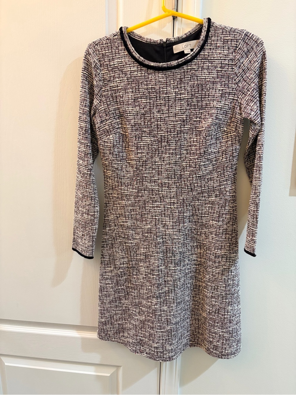LOFT Black and White Long Sleeve Tweed Dress